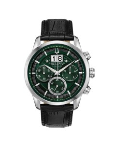 Reloj Bulova 96B310 Hombre – Sutton Chronograph Cuarzo 44 mm Acero & Correa de Cuero Verde