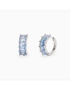 Pendientes de plata con circonitas azules | Aros con piedras rectangulares