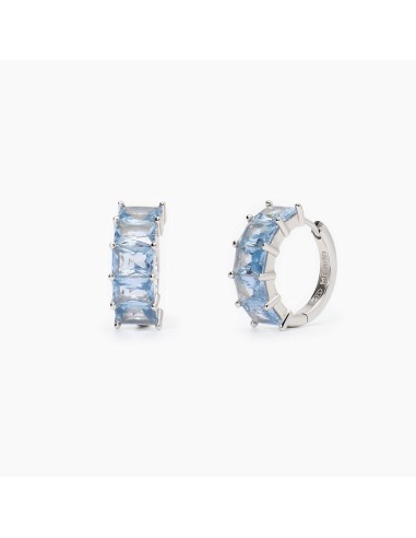 Pendientes de plata con circonitas azules | Aros con piedras rectangulares