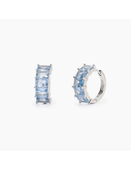 Pendientes de plata con circonitas azules | Aros con piedras rectangulares