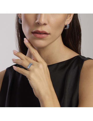 Pendientes de plata con circonitas azules | Aros con piedras rectangulares