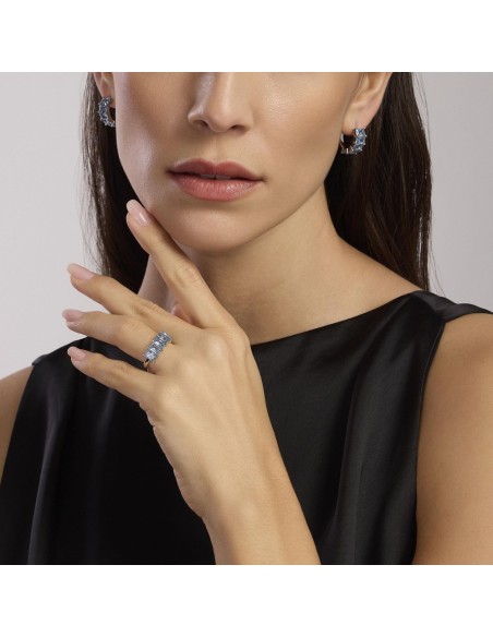 Pendientes de plata con circonitas azules | Aros con piedras rectangulares