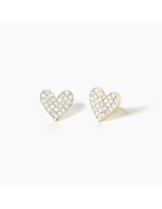 Pendientes corazón chapados en oro con circonitas | Diseño minimalista elegante