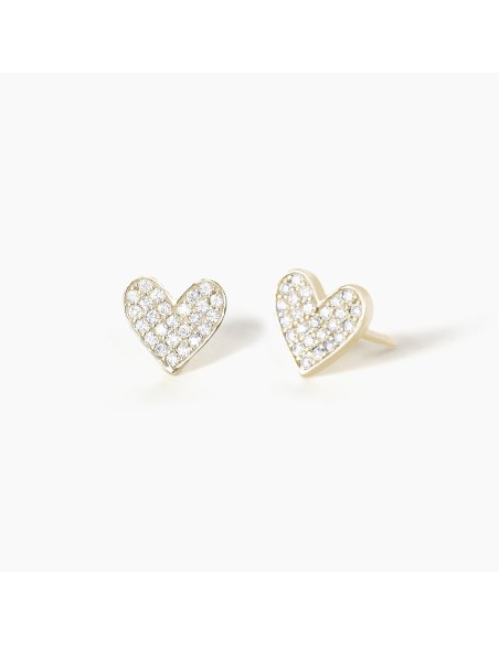 Pendientes corazón chapados en oro con circonitas | Diseño minimalista elegante