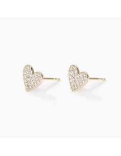 Pendientes corazón chapados en oro con circonitas | Diseño minimalista elegante 2