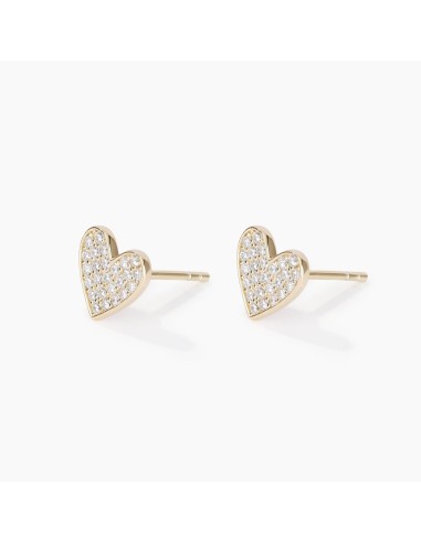 Pendientes corazón chapados en oro con circonitas | Diseño minimalista elegante