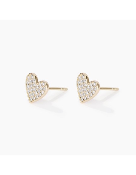 Pendientes corazón chapados en oro con circonitas | Diseño minimalista elegante