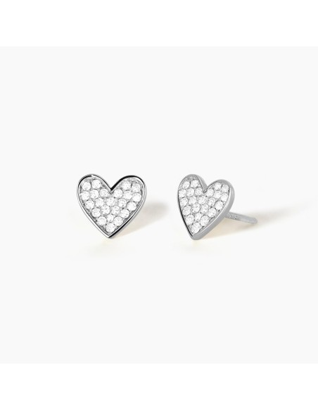 Pendientes de plata en forma de corazón con circonitas | Diseño discreto y brillante