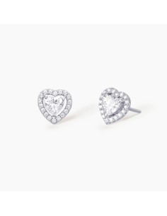 Pendientes corazón de plata con circonita central | Diseño brillante y femenino