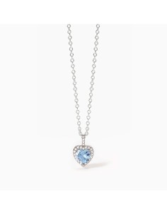 Colgante de plata con corazón azul y circonitas | Collar elegante para mujer