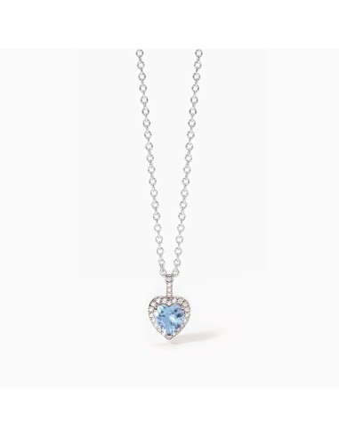 Colgante de plata con corazón azul y circonitas | Collar elegante para mujer