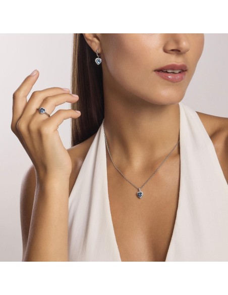 Colgante de plata con corazón azul y circonitas | Collar elegante para mujer