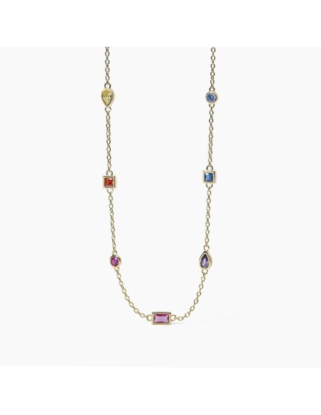 Collar chapado en oro con piedras multicolor | Diseño geométrico moderno