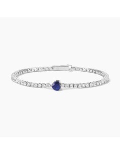 Pulsera Tennis de Plata con Corazón Azul y Circonitas Blancas – Pulsera Plata 925 Mujer