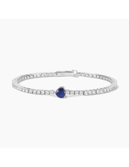 Pulsera Tennis de Plata con Corazón Azul y Circonitas Blancas – Pulsera Plata 925 Mujer