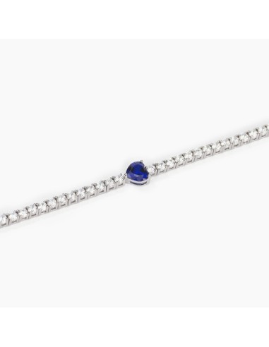 Pulsera Tennis de Plata con Corazón Azul y Circonitas Blancas – Pulsera Plata 925 Mujer