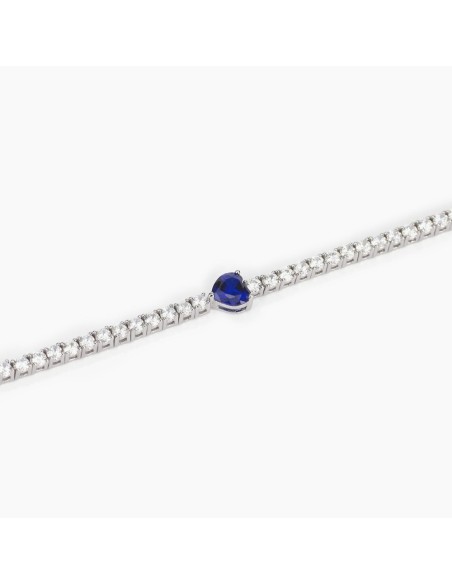 Pulsera Tennis de Plata con Corazón Azul y Circonitas Blancas – Pulsera Plata 925 Mujer