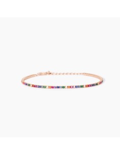 Pulsera Tennis Mini en plata bañada en oro rosa con circonitas multicolor - Mabina Gioielli 2