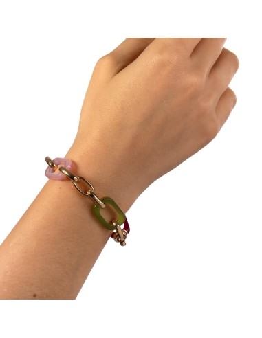 Pulsera Vidal & Vidal de eslabones y acetato cereza/verde/rosa