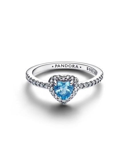 Anillo Pandora con piedra azul en forma de corazón y circonitas en plata de ley – 198421C10