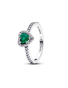 Anillo Pandora con piedra verde en forma de corazón y circonitas en plata de ley – 198421C07