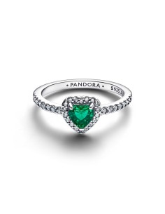 Anillo Pandora con piedra verde en forma de corazón y circonitas en plata de ley – 198421C07 2