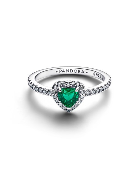 Anillo Pandora con piedra verde en forma de corazón y circonitas en plata de ley – 198421C07
