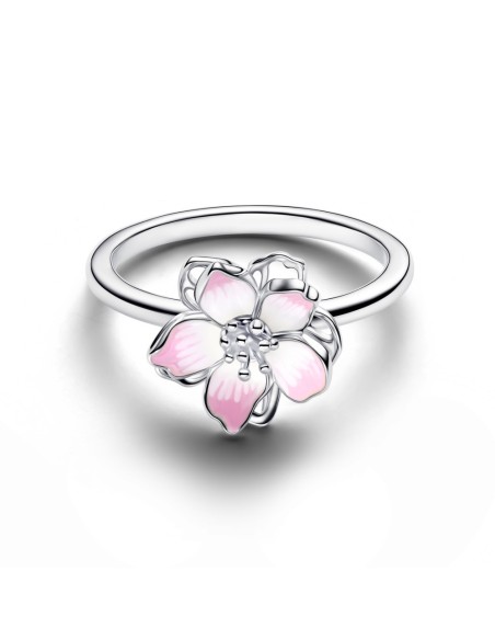 Anillo Pandora flor de cerezo con esmalte rosa en plata de ley – 194371C01