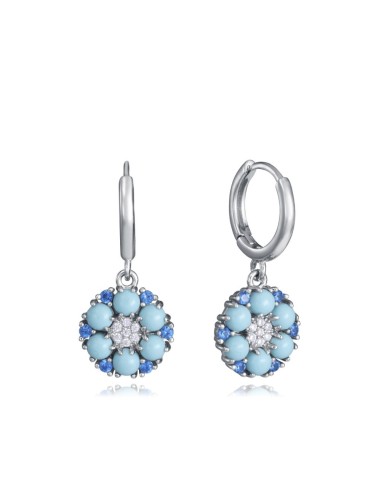 Pendientes Viceroy Jewels de plata de ley con aro y colgante floral en turquesa y circonitas azules