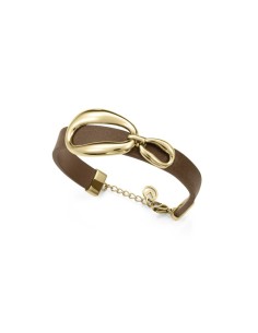 Pulsera Viceroy Fashion de piel marrón con pieza central de acero IP dorado