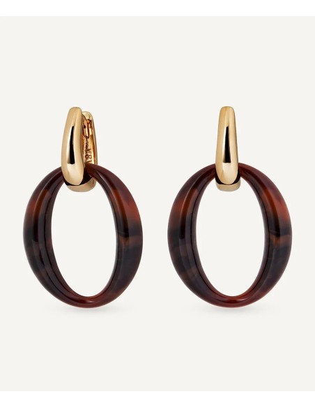 Pendientes Vidal & Vidal aro dorado con oval Coffee en acetato marrón