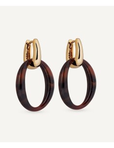 Pendientes Vidal & Vidal aro dorado con oval Coffee en acetato marrón 2