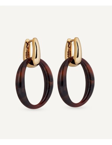 Pendientes Vidal & Vidal aro dorado con oval Coffee en acetato marrón