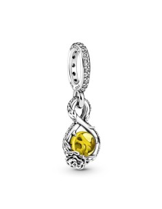 Charm Pandora colgante Disney Belle Infinity y rosa de plata de ley con cristal amarillo azufre y circonita cúbica transparente