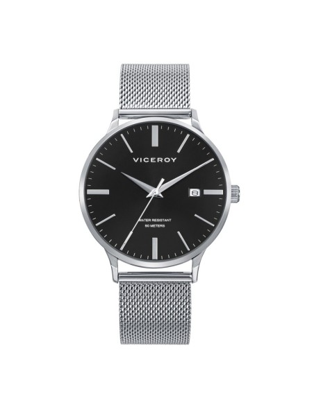 Reloj Viceroy hombre acero malla milanesa esfera negra fecha