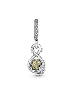 Charm Pandora colgante Disney Belle Infinity y rosa de plata de ley con cristal amarillo azufre y circonita cúbica transparente 2