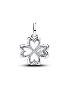 Charm Medallón en plata de ley Trébol de Cuatro Hojas Corazón 2
