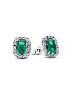 Pendientes de botón en plata de ley Halo Rectangular Verde Brilllante