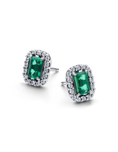 Pendientes de botón en plata de ley Halo Rectangular Verde Brilllante 2