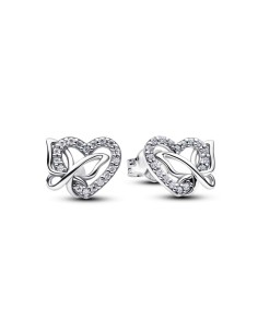 Pendientes de botón en plata de ley Corazón y Mariposa Entrelazados