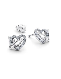 Pendientes de botón en plata de ley Corazón y Mariposa Entrelazados 2