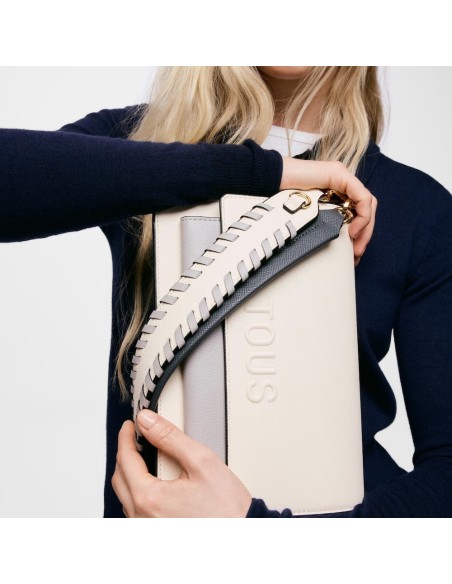 Bandolera mediana TOUS Audree Saffiano beige y gris – Bolso elegante y funcional para mujer