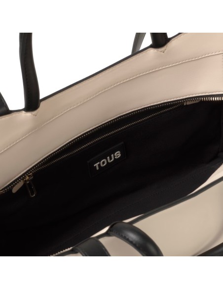 Bolso TOUS City mediano Kaos Icon beige y negro – Shopper elegante y versátil para mujer