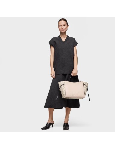 Bolso TOUS City mediano Kaos Icon beige y negro – Shopper elegante y versátil para mujer