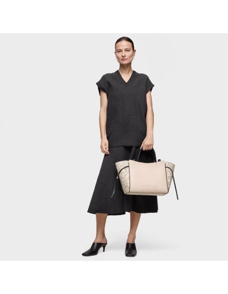Bolso TOUS City mediano Kaos Icon beige y negro – Shopper elegante y versátil para mujer