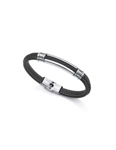 Pulsera Viceroy Fashion de acero y piel negra para hombre