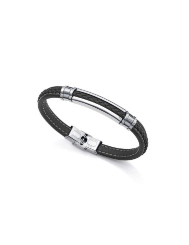 Pulsera Viceroy Fashion de acero y piel negra para hombre