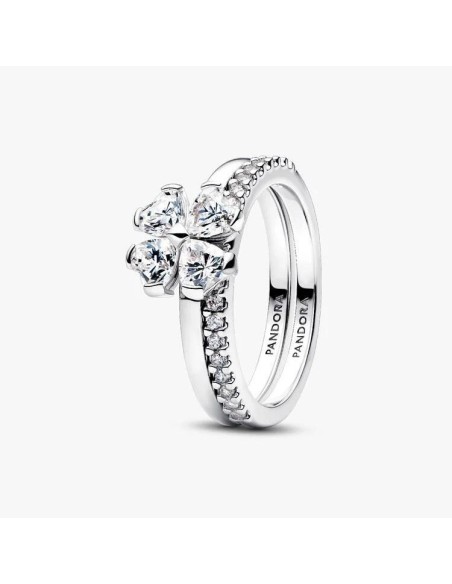 Anillo Divisible en plata de ley Trébol de la Suerte Brillante
