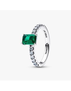Anillo en plata de ley Halo Rectangular Verde Brillante