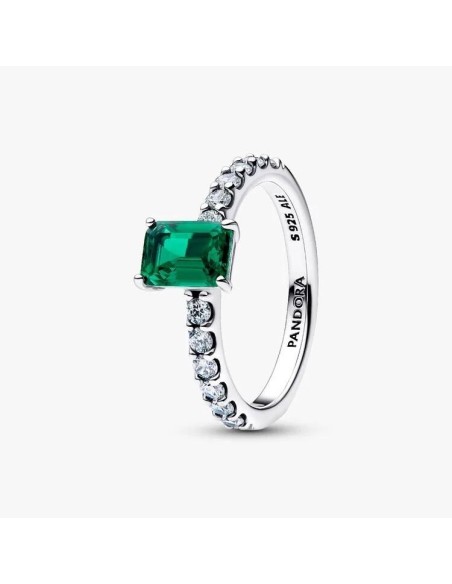 Anillo en plata de ley Halo Rectangular Verde Brillante